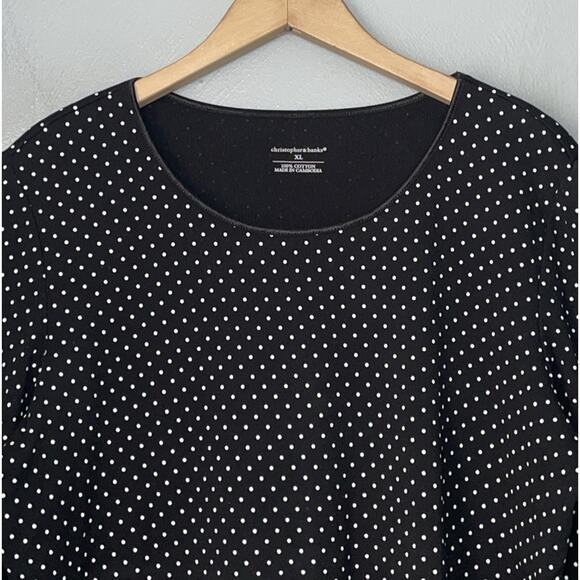 Black White Polka Dot Tee Top Womens Size XL Knit Classic Basic Cotton Preppy - Picture 3 of 10